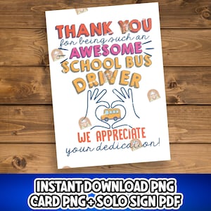 School Bus Driver Gift,  School Bus Driver Appreciation Day Gift, Thank you School Bus Driver Card Printable, American Education Week Sign