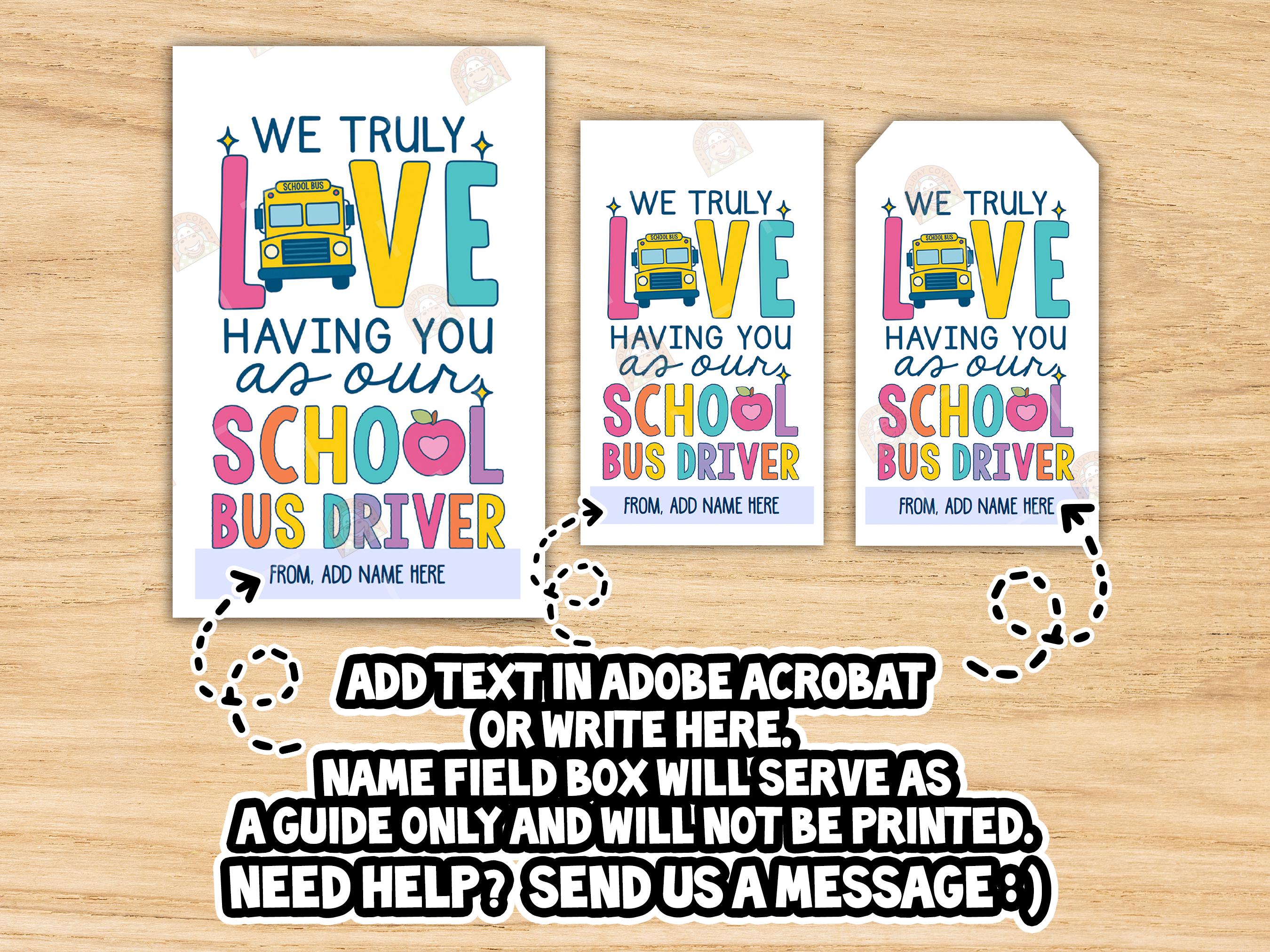 Bus Driver Appreciation Tags Printable, School Bus Driver Day Gift Tag ...