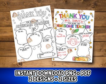 Teacher Appreciation Gift Printable, Thank You Teacher Gift for Teacher, All About My Teacher, Last Day of School Kids Coloring Page