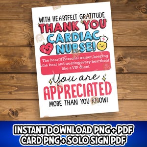 Herz Krankenschwester Geschenk zum Ausdrucken, Danke Herz Krankenschwester Woche Zeichen, Herz Krankenschwester Wertschätzung Karte, Kardiologie Krankenschwester Geschenk, Cardiac Care Team