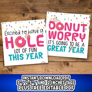 Back to School Tags, Printable Donut Worry Tags, Donut gift tag, First day of school Kids Classroom Hole Lot of Fun, Back to school label