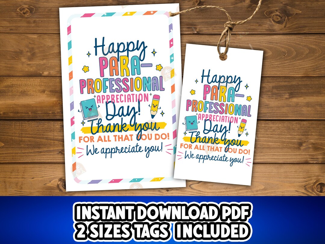 Paraprofessional Day Gift Tag, Printable Para Professional Day Tag, - Etsy