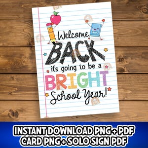 Letrero de bienvenida al colegio, regalo imprimible para el primer día de clases, tarjeta brillante para el año escolar, tarjeta para el primer día de clases, regalo para la primera semana de clases