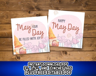 May Day Tag, Happy May Day Gift tag Printable, Gnome May Day Basket Tag, Employee Appreciation Tag, Floral May Day favor tag, Labour Day Tag