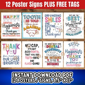 Printable Dental Hygienist Week Signs, Dental Hygienist Week Decor, Thank you Dental Hygienist Gift, Dental Hygienist Appreciation Poster