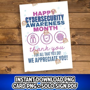 Cybersicherheits-Bewusstseinsmonat druckbare Karte, Cybersicherheits-Dankeschön-Geschenk, Cybersicherheits-Monats-Poster, Schild für die Wertschätzung der IT-Cyber-Sicherheit