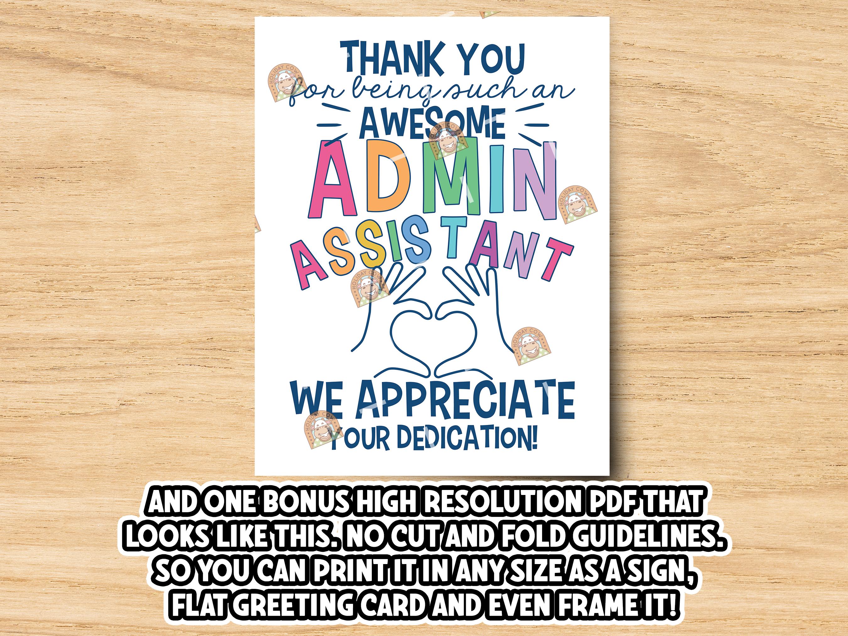 Admin Assistant Gift, Printable Admin Day Card, Thank You Admin Week ...