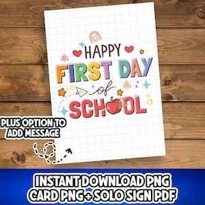 First Day of School Card, Back to school Card Printable, Preschool 1st  day of school Card for Kids, Personalized School Gift for Teacher