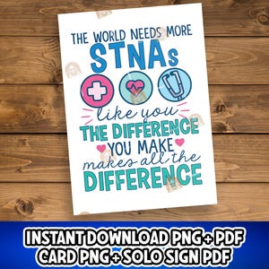 Cadeau STNA, carte STNA imprimable, signe de remerciement Stna, signe Stna semaine 2025 pour cadeau de la semaine de l'AIIC, semaine des infirmières auxiliaires testées par l'État
