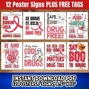Red Ribbon Woche Schilder zum Ausdrucken, Red Ribbon Woche Poster, Red Ribbon Woche Dekor, Red Ribbon Woche Karte, Red Ribbon Woche Ideen, Sagen Sie Nein zu Drogen