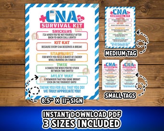 CNA Survival Kit-tag, bedankt CNA Appreciation Nursing Assistant Survival Kit-bord, Happy CNA Week cadeau-idee, afdrukbare CNA Week Treat-tag