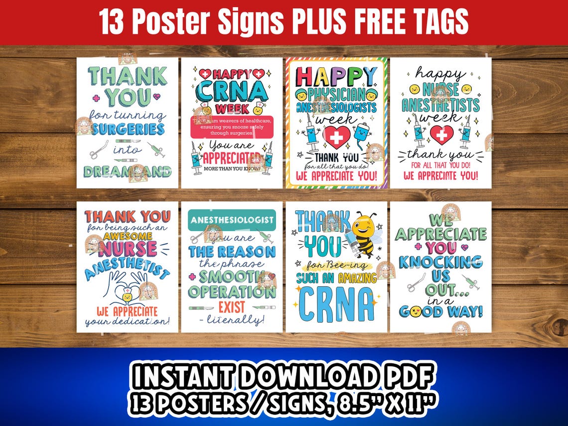 Anesthesia Care Team Signs Printable, CRNA Week Poster, Nurse ...