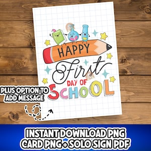 Personalized First Day of School Card Printable, Welcome Back to school Card for school classroom, 1st day school gift for students