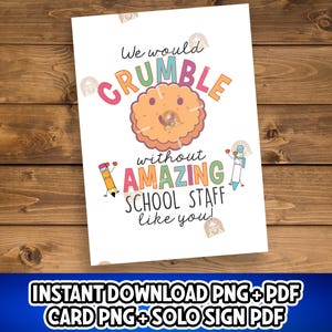 Presente para funcionários da escola, presente para a semana dos funcionários da escola, placa de agradecimento para funcionários para impressão, cartão de biscoitos para funcionários da escola