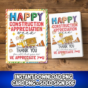 Construction Appreciation Week Card Printable, Construction Worker Thank You Gift, National Construction Week Signs, Construction Posters