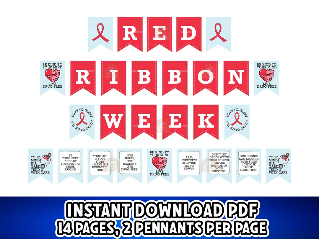 Red Ribbon Week Banner Printable, Red Ribbon Week Banner for Red Ribbon ...