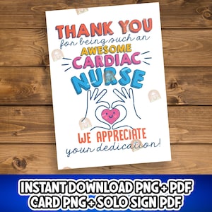 Herz Krankenschwester Geschenk zum Ausdrucken, Danke Herz Krankenschwestern Woche Karte, Herz Krankenschwester Wertschätzung Zeichen, Kardiologie Krankenschwester Geschenk, Cardiac Care Team