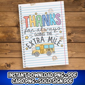 Regalo para conductor de autobús escolar, tarjeta de agradecimiento para el día del conductor, letrero imprimible de agradecimiento para conductor de autobús, regalo de fin de curso para conductor de autobús.