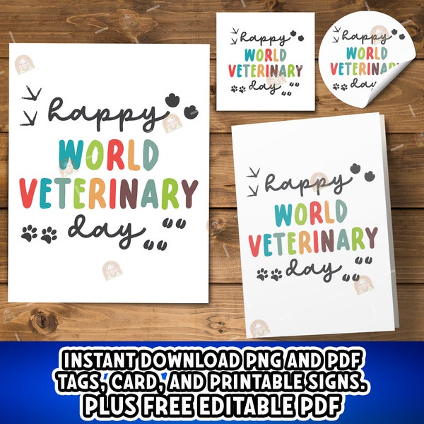 World Veterinary Day Tags, Printable Vet Appreciation Day Tags, Veterinary Day Card, Veterinary Day Gift Tag, Happy Veterinary Day Sign