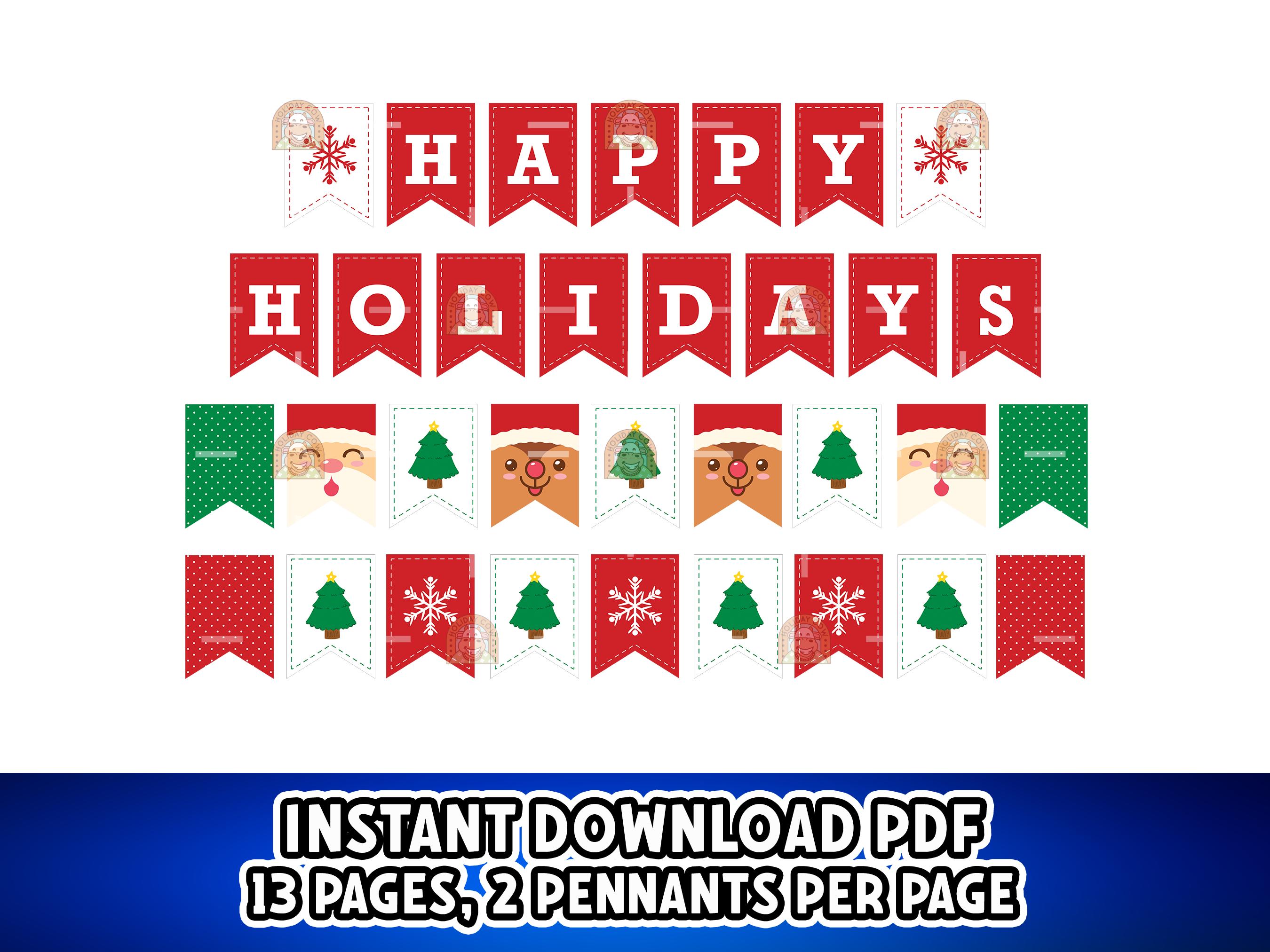 Happy Holidays Banner Printable, Happy Holidays Bunting for Christmas