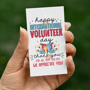 Printable International Volunteer Day Tags, Thank you Volunteer Gift tag, Volunteer Appreciation gift tag, Thanks Volunteer Day Gift Tag