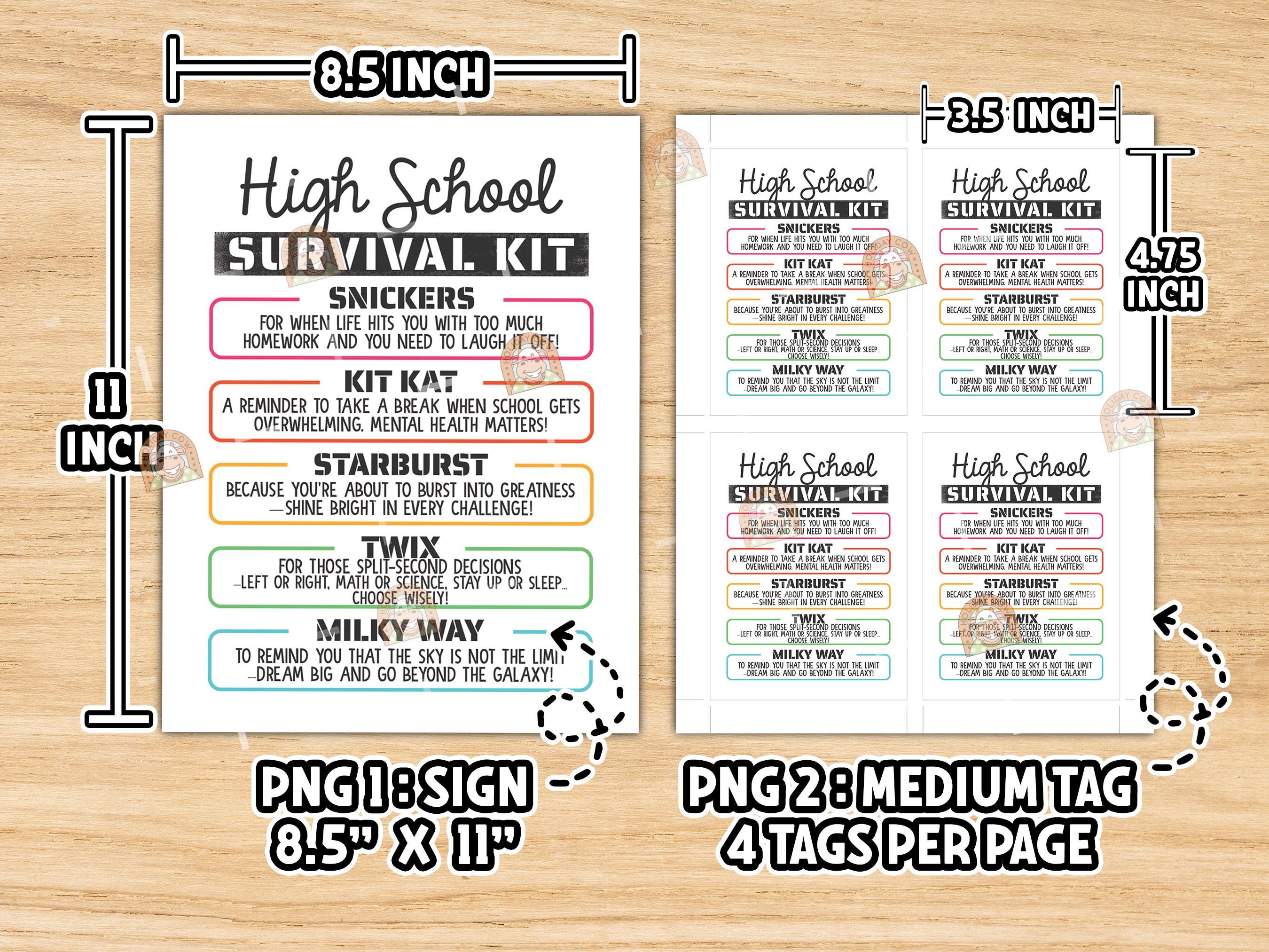 High School Survival Kit Tags, First Day of High School Survival Kit ...
