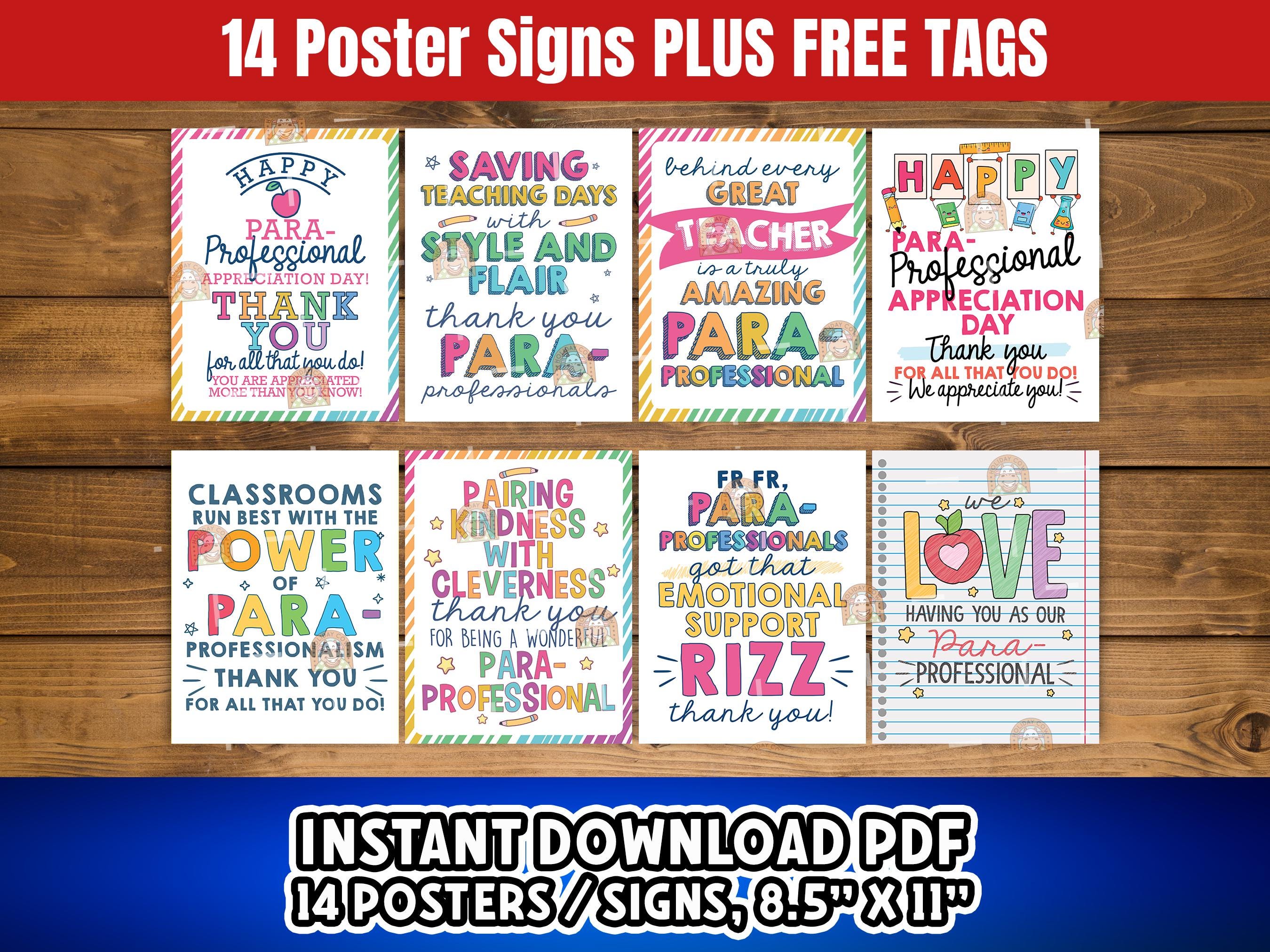Paraprofessional Day Signs Printable, Paraprofessionals Gift, Thank You ...