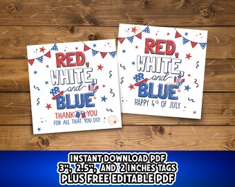 4th of July Gift tag, 4th of July tags printable, Red White and Blue Tag, Happy 4th of July cookie tags, 4th Of July favor tags, Patriotic