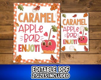 Caramel Apple Bar Sign, Printable Apple Sign, Fall Party Decor, Autumn Table Snack Treat Sign, Caramel Apple Station