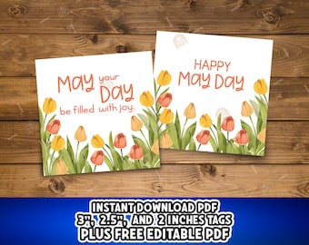Maitag Tags, Happy May Day druckbares Cookie-Tag, Frühling Geschenkanhänger, Maitag Korbanhänger, Geschenkanhänger zum Maitag, Gunst Maitag, Labor Day Anhänger