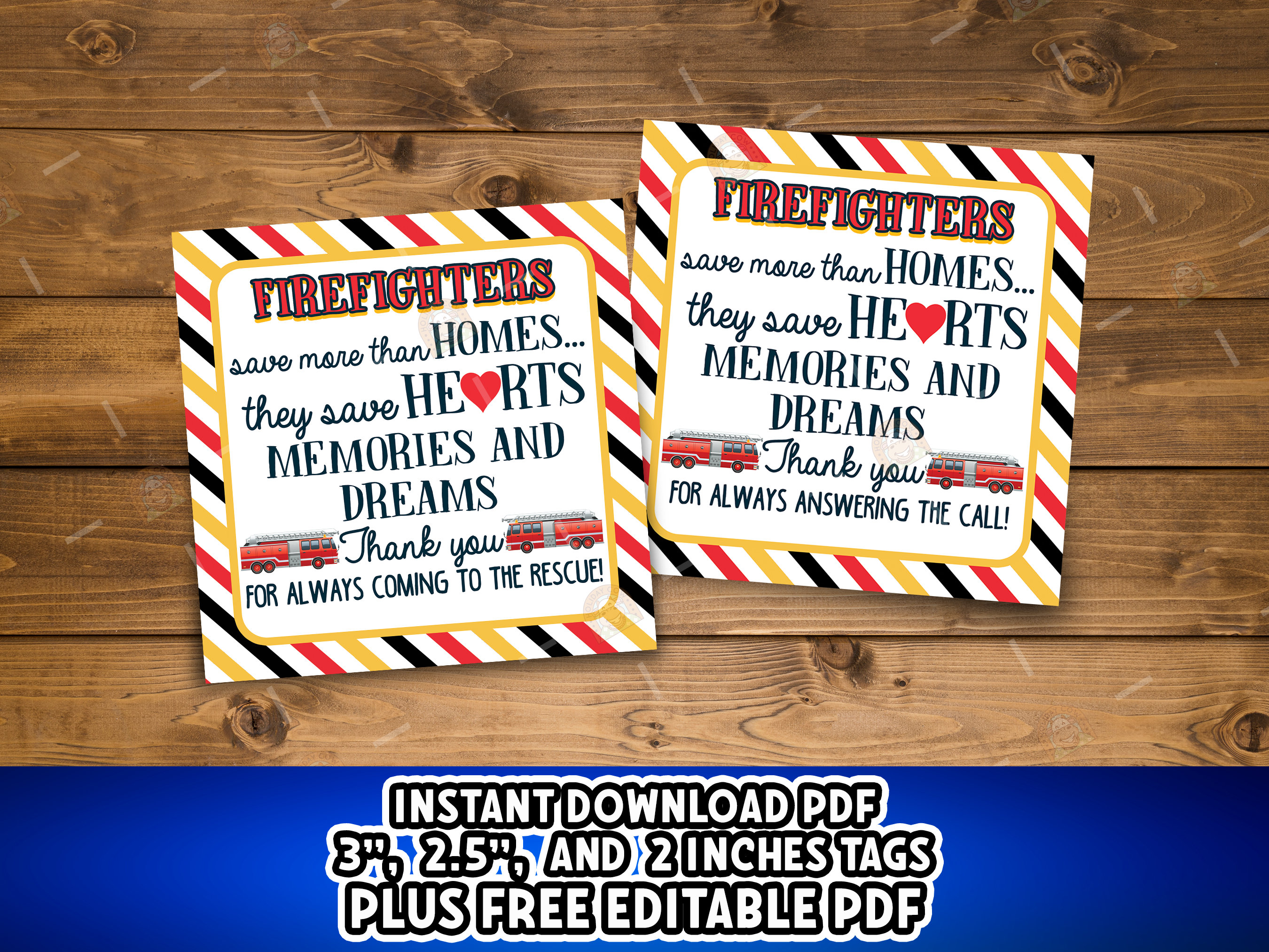 Firefighter Tags Printable, Firefighter Appreciation Tags, Firefighter ...