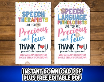 Speech Therapist gift tag printable, Speech language pathologist gift tag, Speech Teacher Thank You tag, SLP Speech Therapist Appreciation