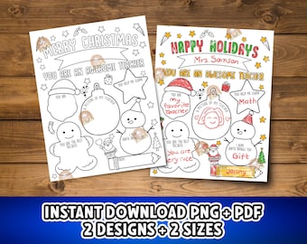 May include: Two printable coloring pages for teachers. The first page says "Merry Christmas" and the second page says "Happy Holidays". Both pages have a Christmas theme and include a snowman, gingerbread man, and ornament.