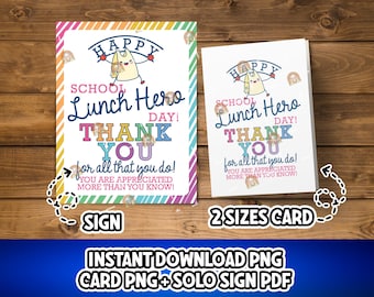 Tarjeta imprimible para el Día del Héroe del Almuerzo Escolar, Letrero para el Día del Héroe del Almuerzo Escolar, Regalo para el Héroe del Almuerzo Escolar, Regalo para la cocinera escolar, Agradecimiento al Héroe del Almuerzo Escolar