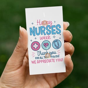Nurses Week Gift Tag, Printable Nurse Tag for Nurse Appreciation, Thank You Nurse Cookie Tag, Happy Nurses Week Tag, Nurse Gift tag Download