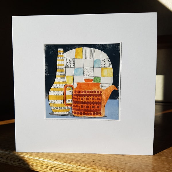 Hornsea Saffron Teapot, Midwinter Plate and Poole Vase Greeting Card