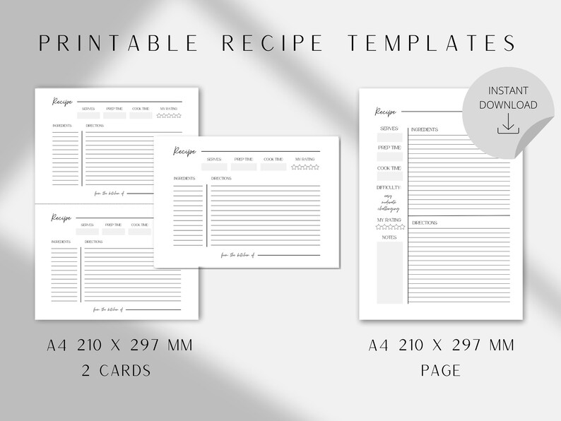Printable Recipe Templates I Printable Recipe Card Templates I DIY