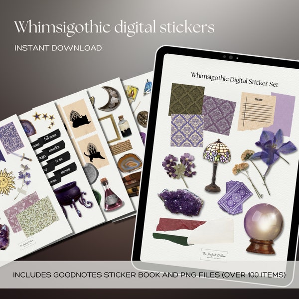 Whimsigothic Inspired Witchy Digital Sticker Bundle I Goodnotes Sticker Book I PNG Stickers I Digital Sticker Set