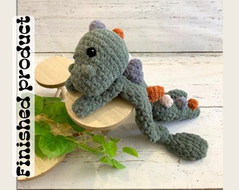 Amigurumi Finished crochet stuffed animal, Dinosaur Sleep snuggles Plushie toy,Handmade Crochet, small baby shower gift, lovey snuggle buddy