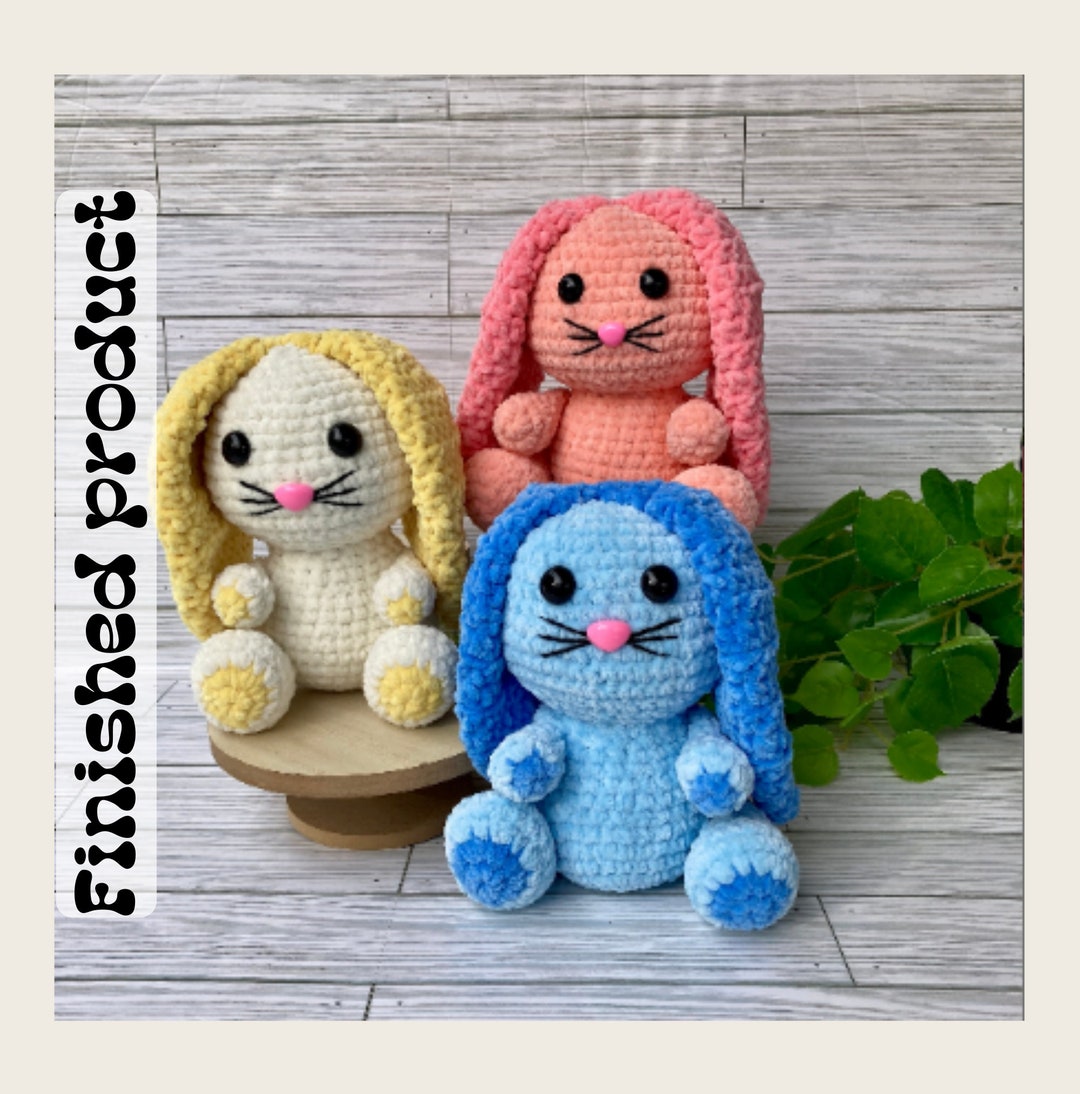 Amigurumi Finished Crochet Stuffed Animal Yellow Blue Pink Bunny