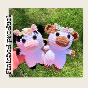 Amigurumi Finished crochet stuffed animal, cow with floral headband Plushie toy,Handmade Crochet item,Mothers Day Birthday Baby Shower decor