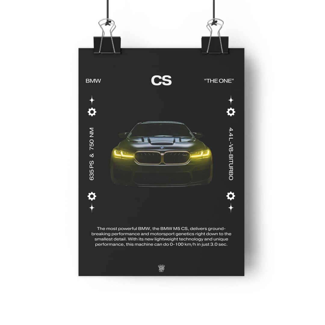 BMW M5 CS Poster the One Luxury Car Wall Art 4.0L V8 Biturbo Black ...