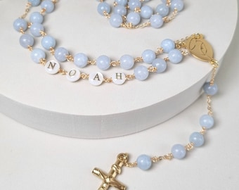 Personalized Rosary beads, Rosary Necklace, Baptism gift baby boy, First Holy Communion prayer, Catholic jewelry, Custom