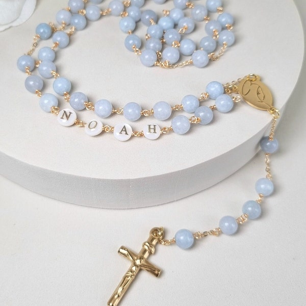 Personalized Rosary beads, Rosary Necklace, Baptism gift baby boy, First Holy Communion prayer, Catholic jewelry, Custom