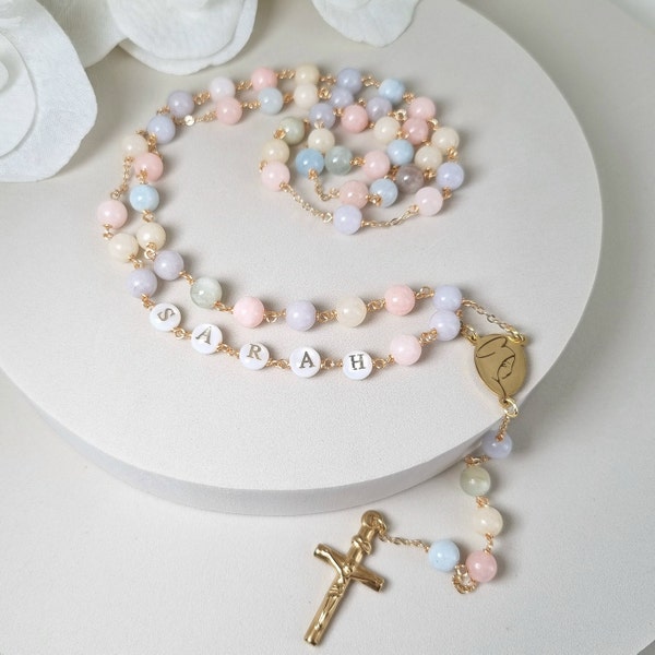 Personalized Rosary beads, Rosary necklace women, Baptism gift baby girl, First Holy Communion prayer, Handmade Catholic jewelry, Custom