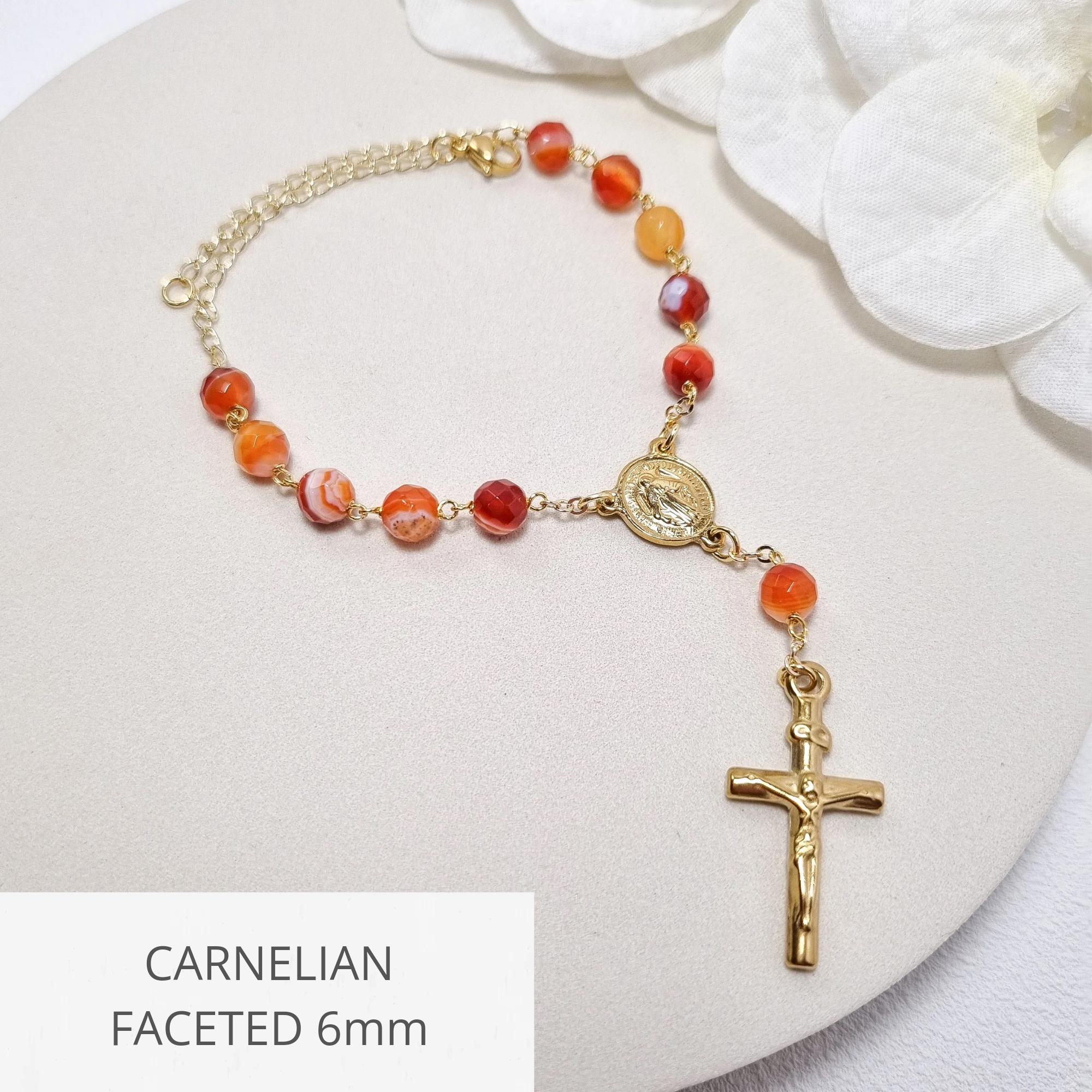 Autorosenkranz, Rückspiegelkreuz, Ein Jahrzehnt Gebetsperlen zum Aufhängen, Rosenkranzarmband aus Natursteinen, katholisches Geschenk, Religiöses Accessoire