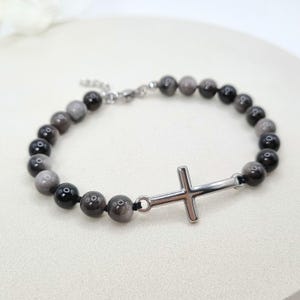 Pulsera de cuentas cruzadas para hombre, Joyas con letras iniciales personalizadas, Joyas católicas, Regalo de primera comunión para niño, Regalo de padrino