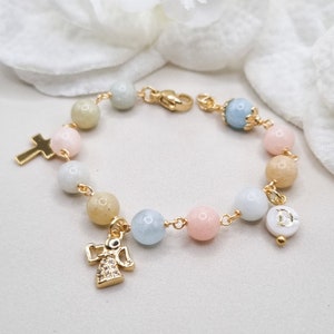 Pulsera de bautismo en piedra berilo para niña con personalización, regalo de la Sagrada Comunión cristiana, regalo de cumpleaños delicado para nieta