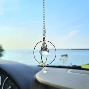Crystal car charm for rear view mirror hanging, Boho Car accessory for women, Car bling mirror decor, Crystal prism Suncatcher car Galaxy