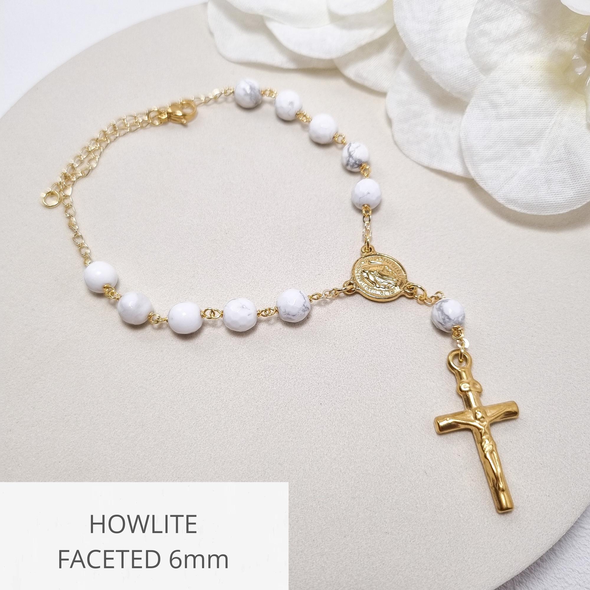 Autorosenkranz, Rückspiegelkreuz, Ein Jahrzehnt Gebetsperlen zum Aufhängen, Rosenkranzarmband aus Natursteinen, katholisches Geschenk, Religiöses Accessoire